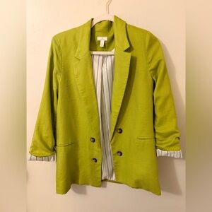Jules & Leopold Lime Green Double-Breasted Linen-Blend Blazer